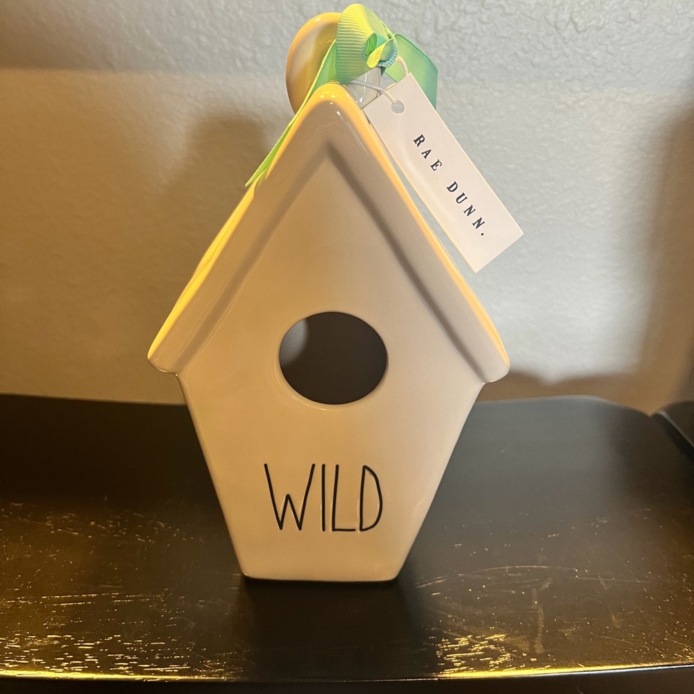 Rae Dunn Ceramic Birdhouse with 'WILD' Text and Feather